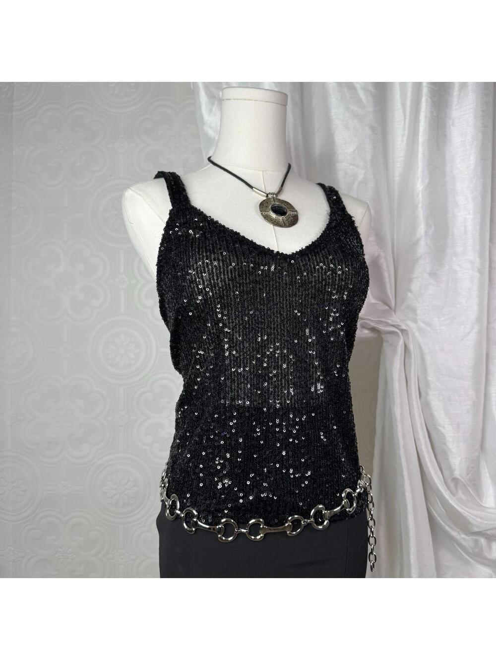 Black Sheer Sequin Tank Top